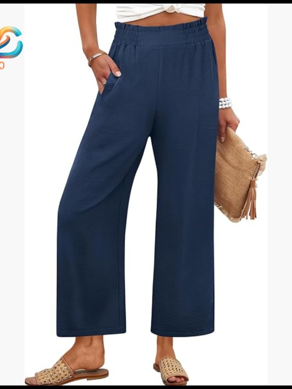 Wide Leg Palazzo Pants High Waisted Cropped Casual Trousers with Pockets